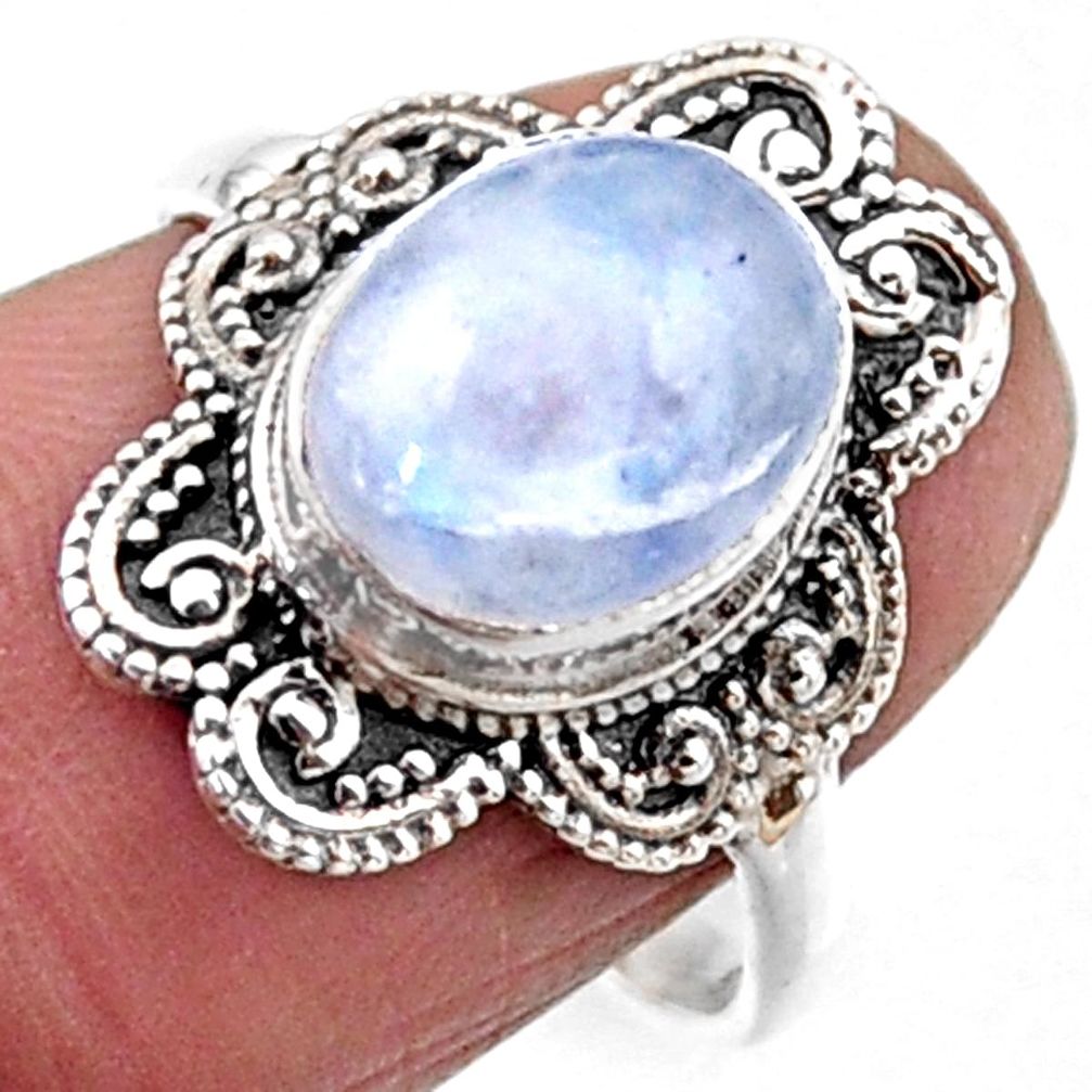 4.08cts natural rainbow moonstone 925 silver solitaire ring size 7.5 r54500