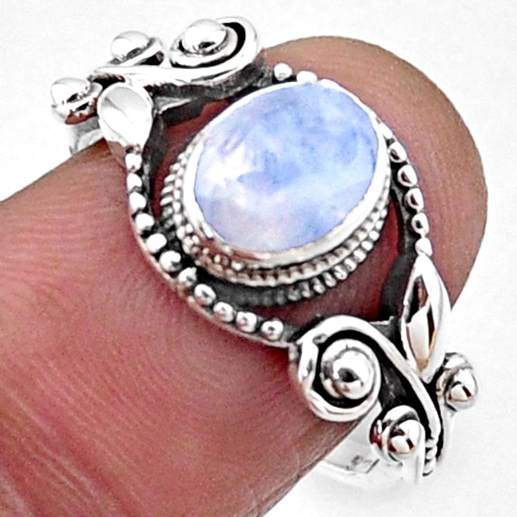 1.94cts natural rainbow moonstone 925 silver solitaire ring size 7.5 r54536