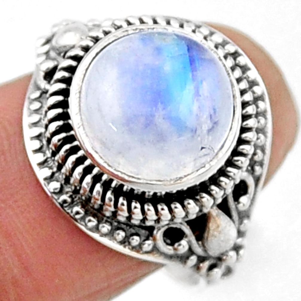 6.09cts natural rainbow moonstone 925 silver solitaire ring size 8.5 r54598