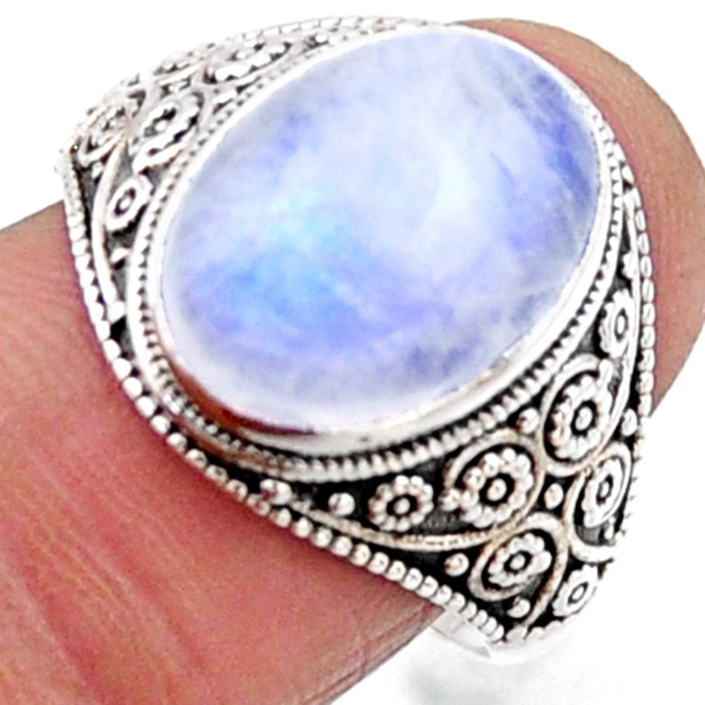 6.32cts natural rainbow moonstone 925 silver solitaire ring size 8.5 r54638