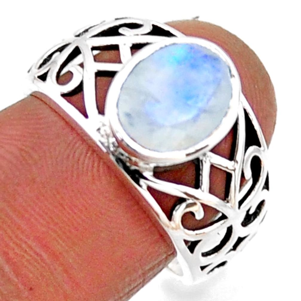 3.25cts natural rainbow moonstone 925 silver solitaire ring size 7.5 r54678