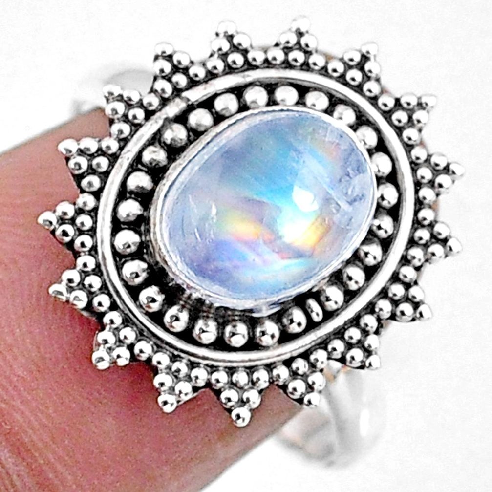 3.01cts natural rainbow moonstone 925 silver solitaire ring size 8.5 r57457