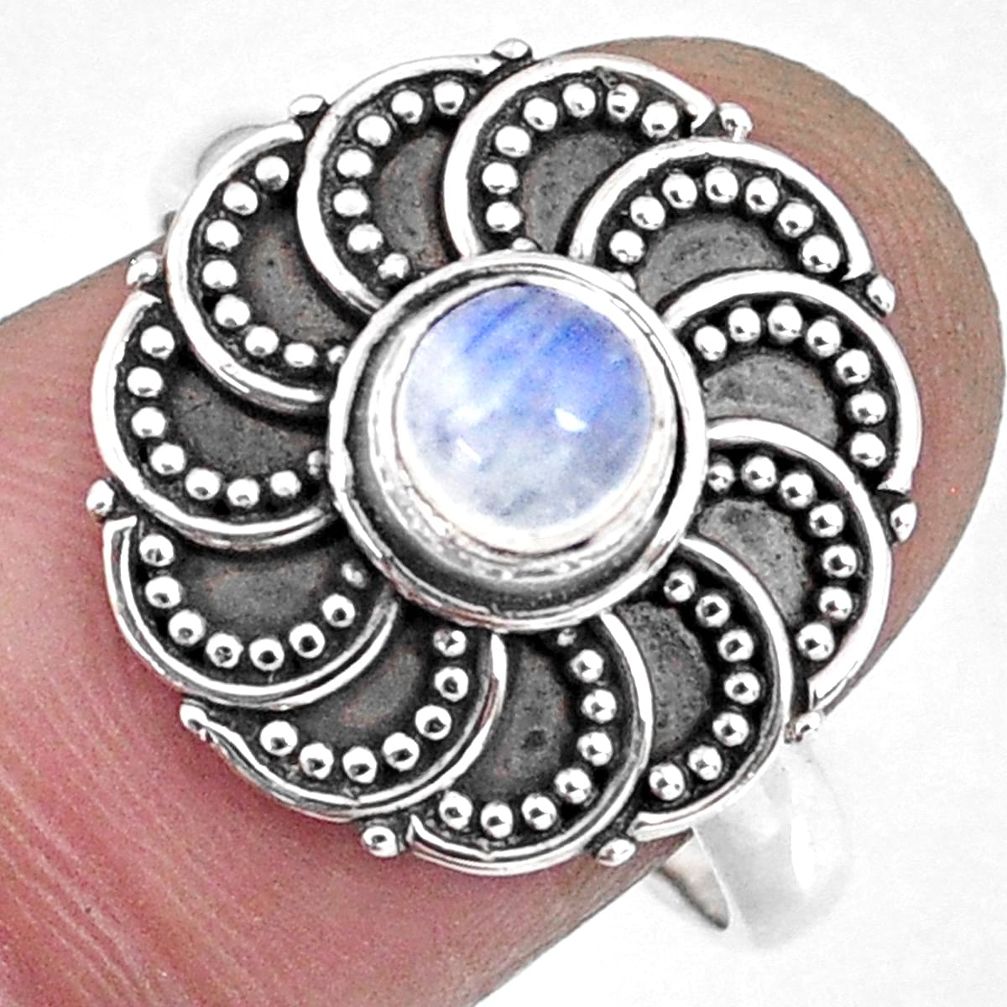 0.88cts natural rainbow moonstone 925 silver solitaire ring size 8.5 r57899