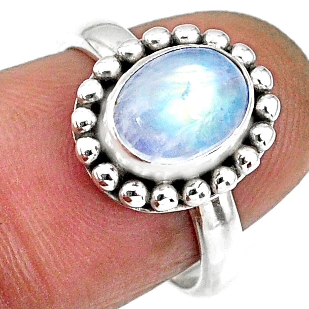 2.14cts natural rainbow moonstone 925 silver solitaire ring size 6.5 r57915