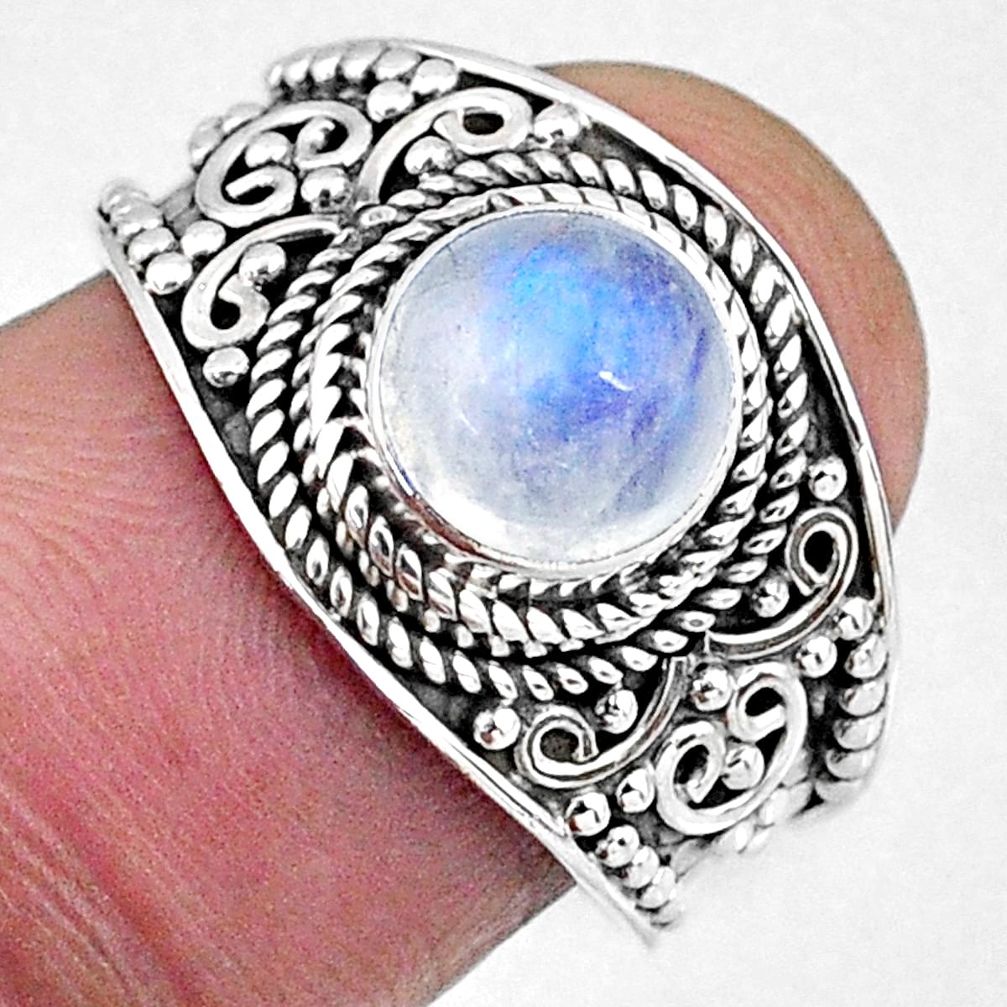 2.43cts natural rainbow moonstone 925 silver solitaire ring size 7.5 r58036