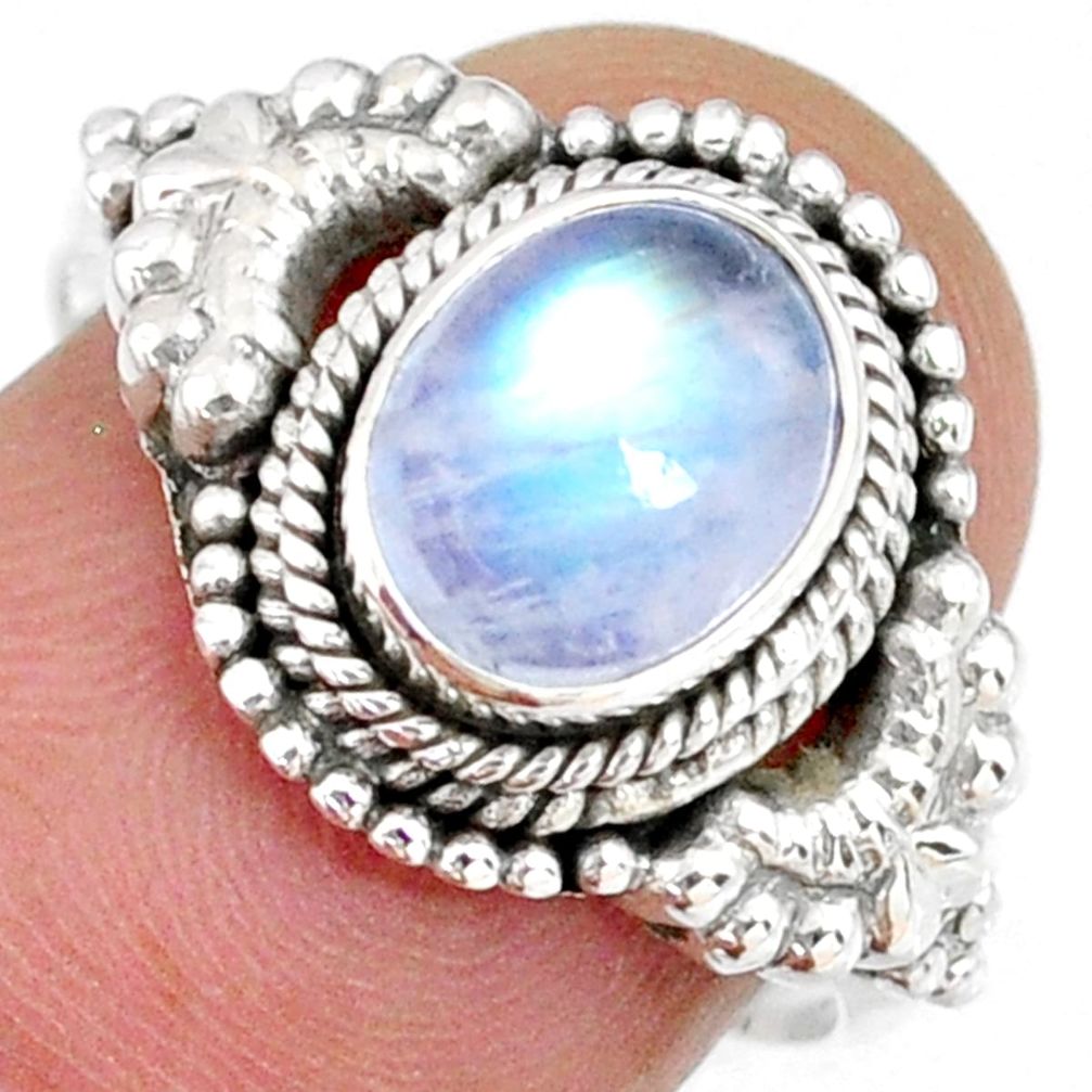 2.09cts natural rainbow moonstone 925 silver solitaire ring size 7.5 r58192