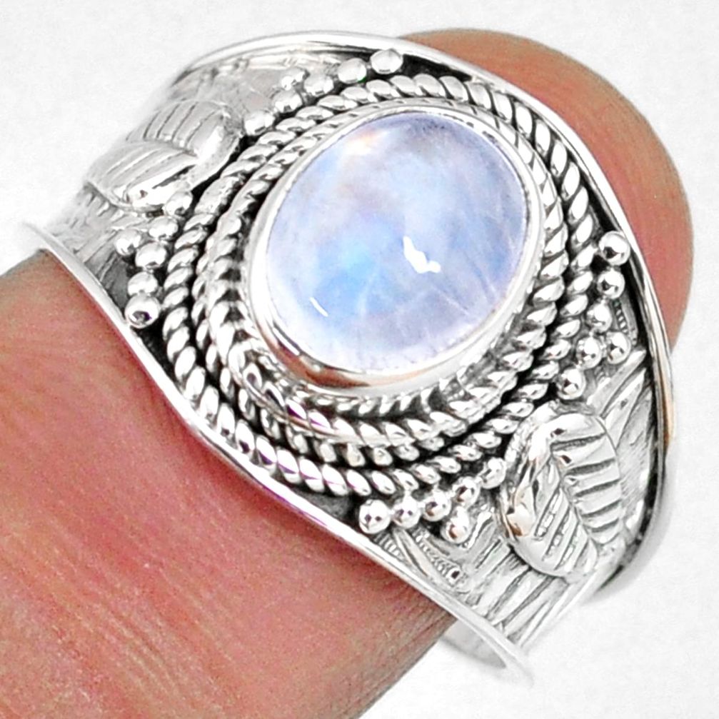 3.09cts natural rainbow moonstone 925 silver solitaire ring size 8.5 r58350