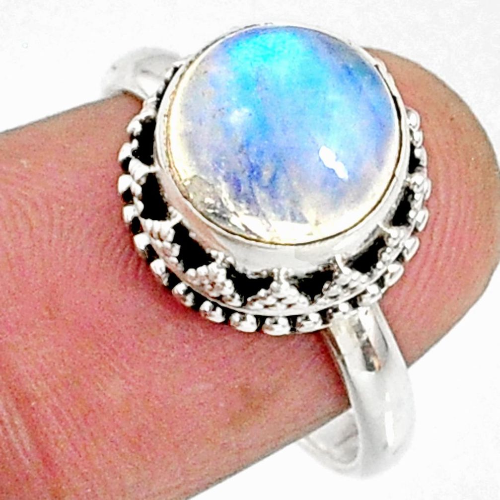 4.93cts natural rainbow moonstone 925 silver solitaire ring size 7.5 r64728