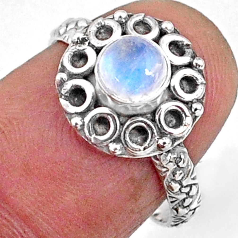 0.86cts natural rainbow moonstone 925 silver solitaire ring size 6.5 r64836