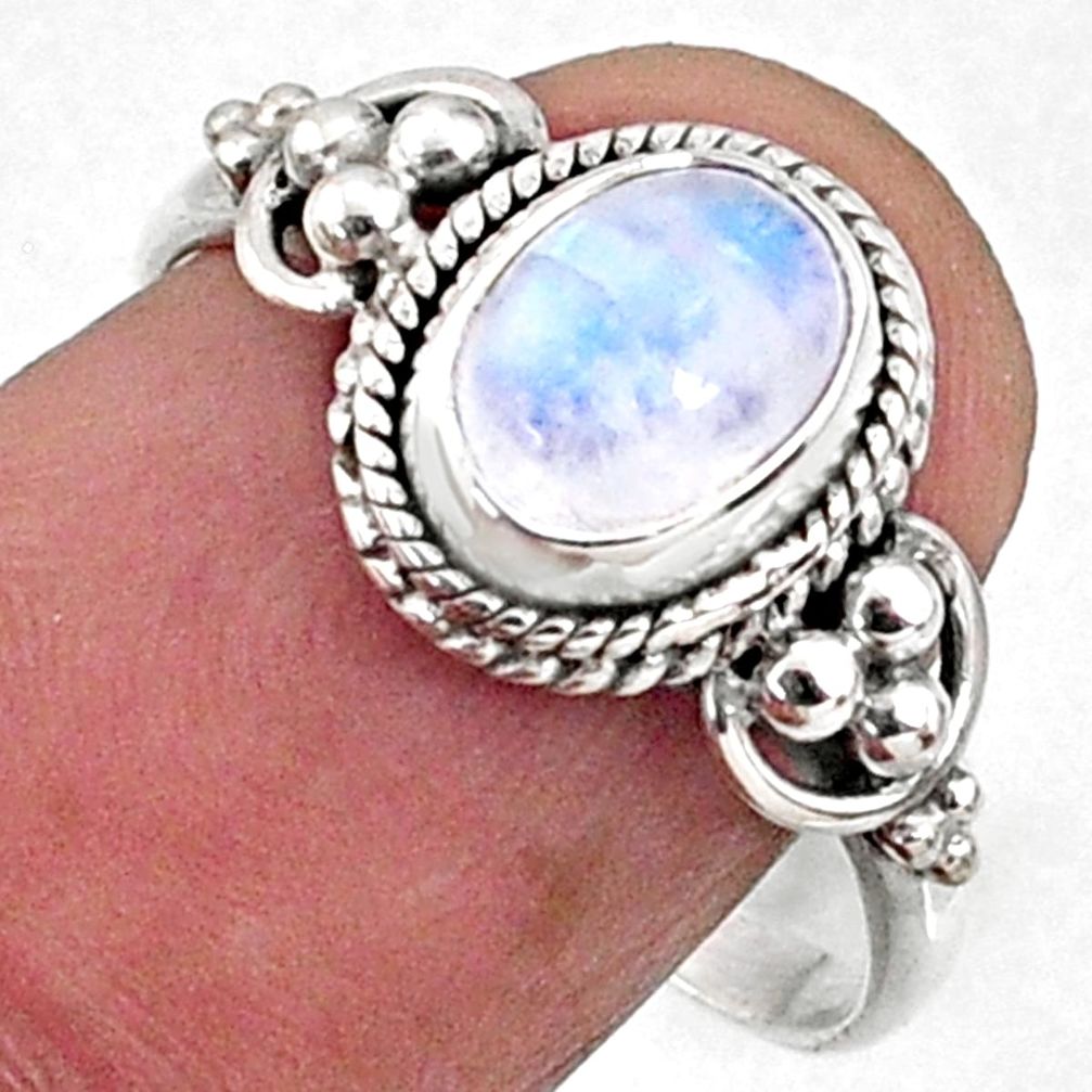 1.94cts natural rainbow moonstone 925 silver solitaire ring size 8.5 r64837