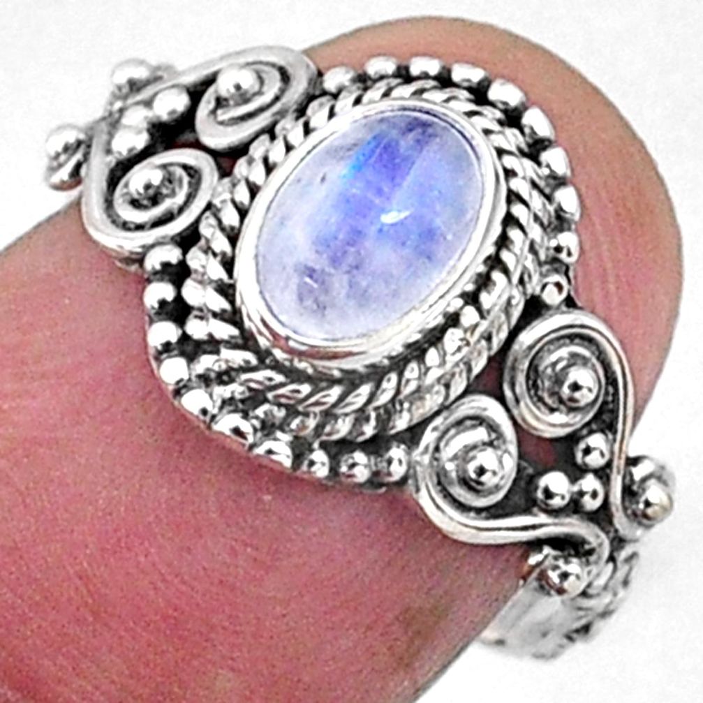 1.42cts natural rainbow moonstone 925 silver solitaire ring size 6.5 r64934