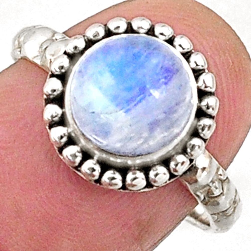 3.13cts natural rainbow moonstone 925 silver solitaire ring size 7.5 r65018