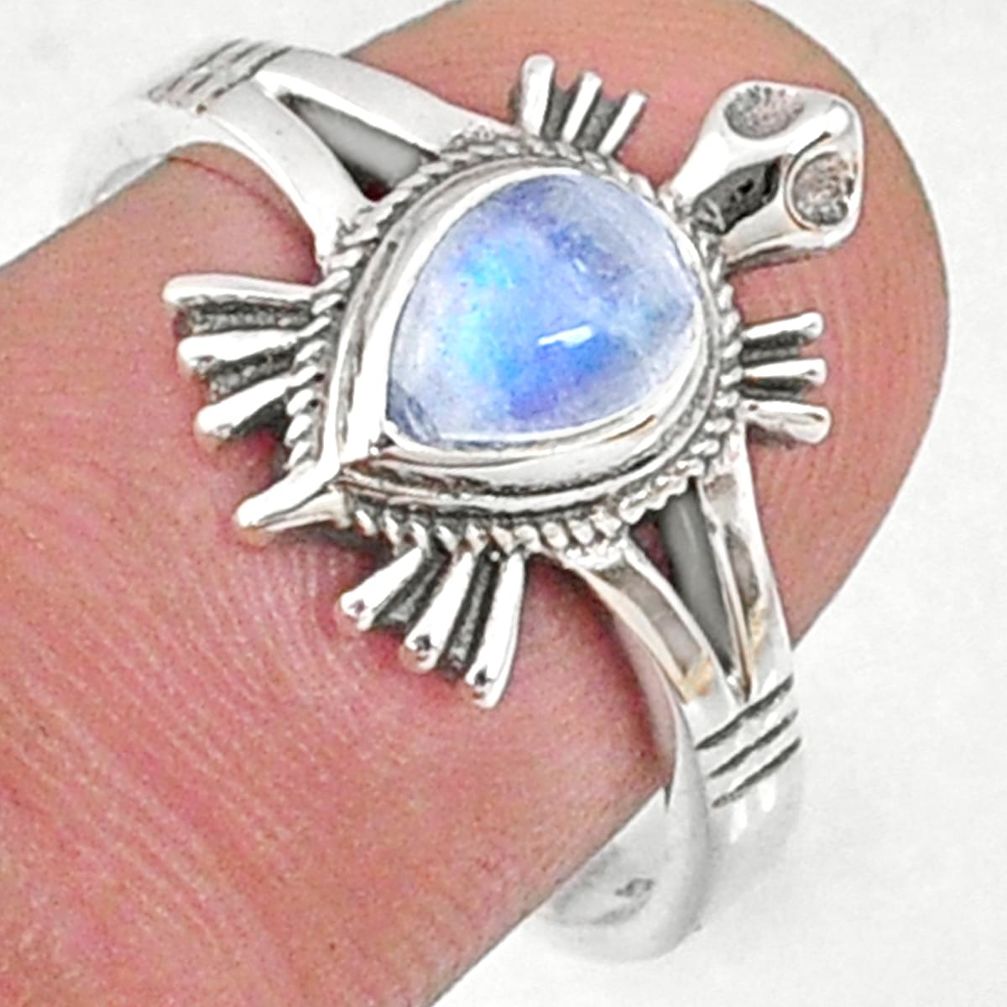 1.56cts natural rainbow moonstone 925 silver solitaire ring size 7.5 r68797