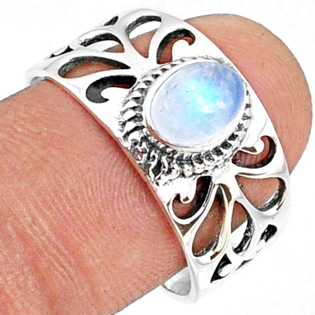 1.49cts natural rainbow moonstone 925 silver solitaire ring size 8.5 r68818