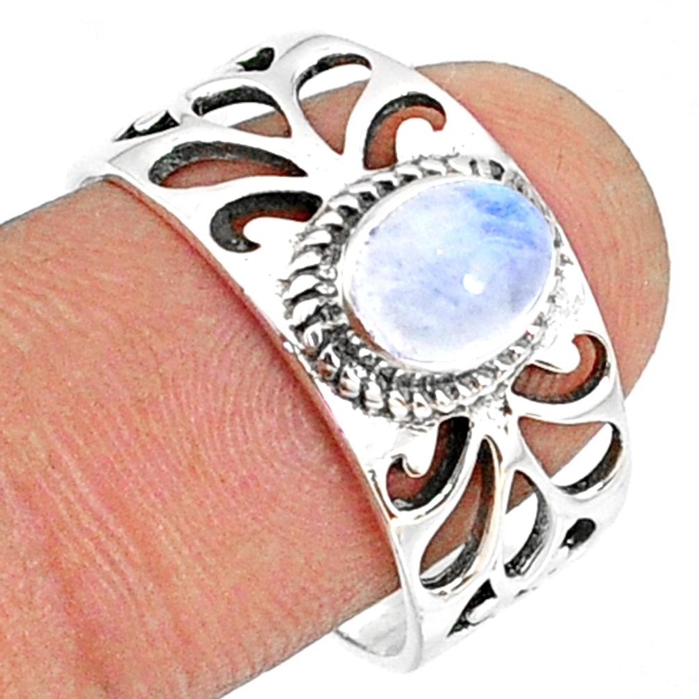 1.47cts natural rainbow moonstone 925 silver solitaire ring size 8.5 r68819