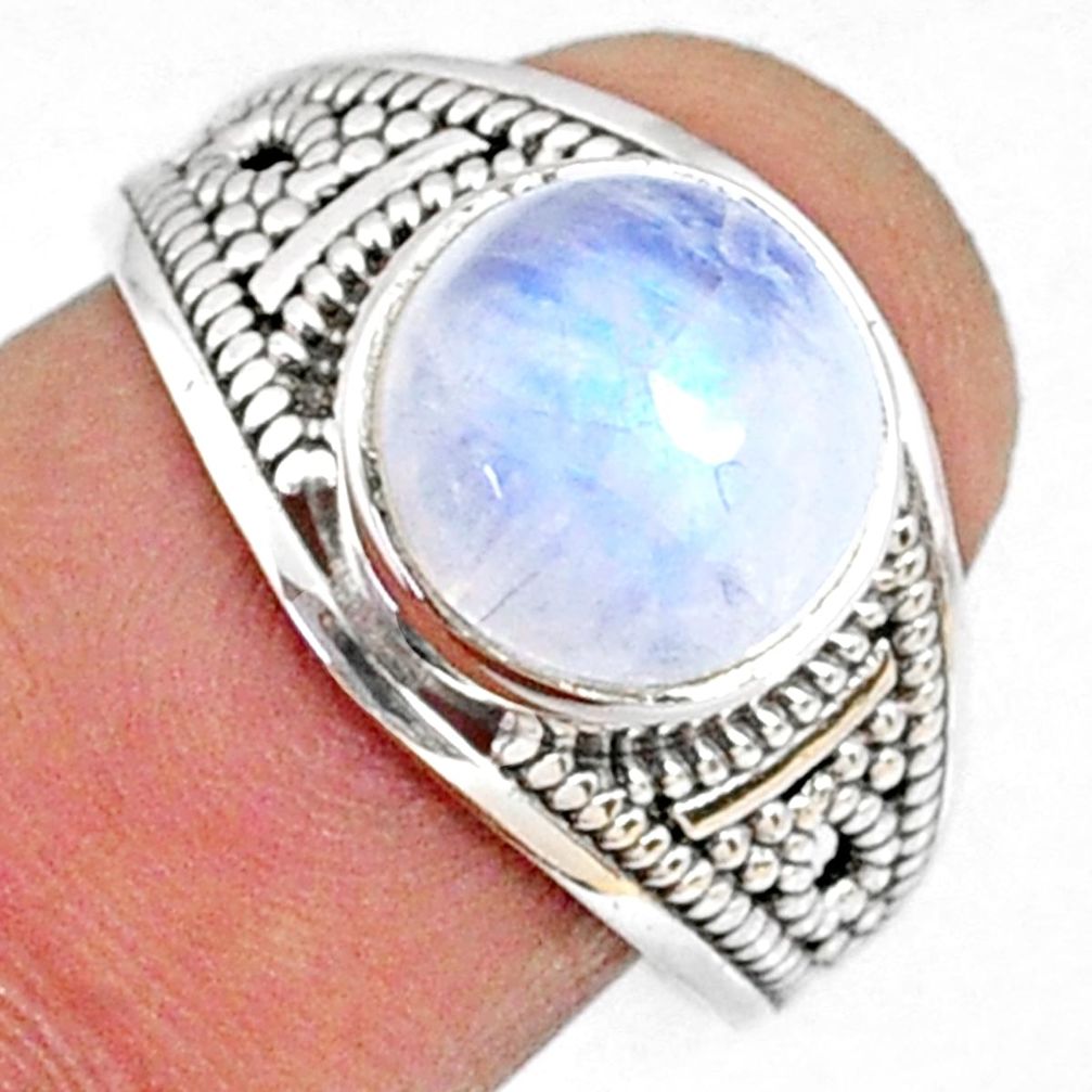 4.68cts natural rainbow moonstone 925 silver solitaire ring size 7.5 r68938