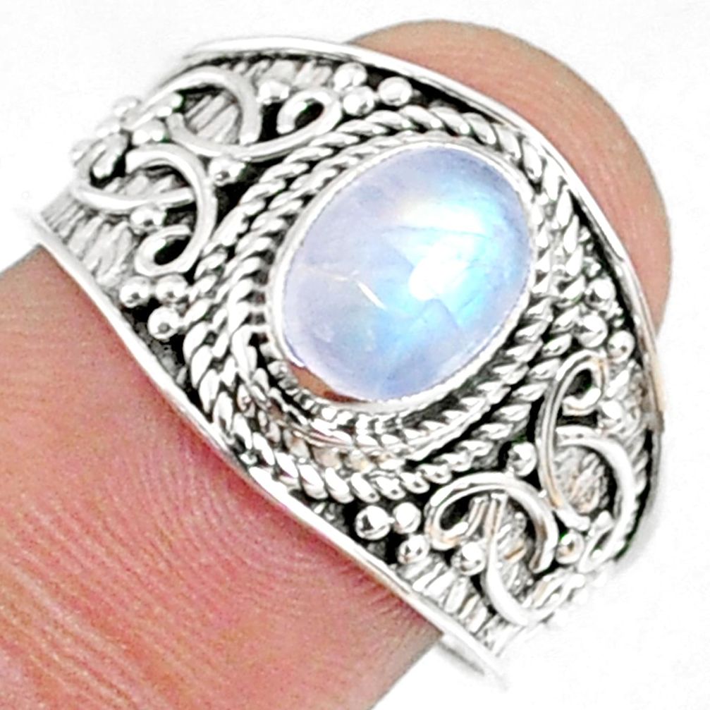 2.13cts natural rainbow moonstone 925 silver solitaire ring size 8.5 r69161