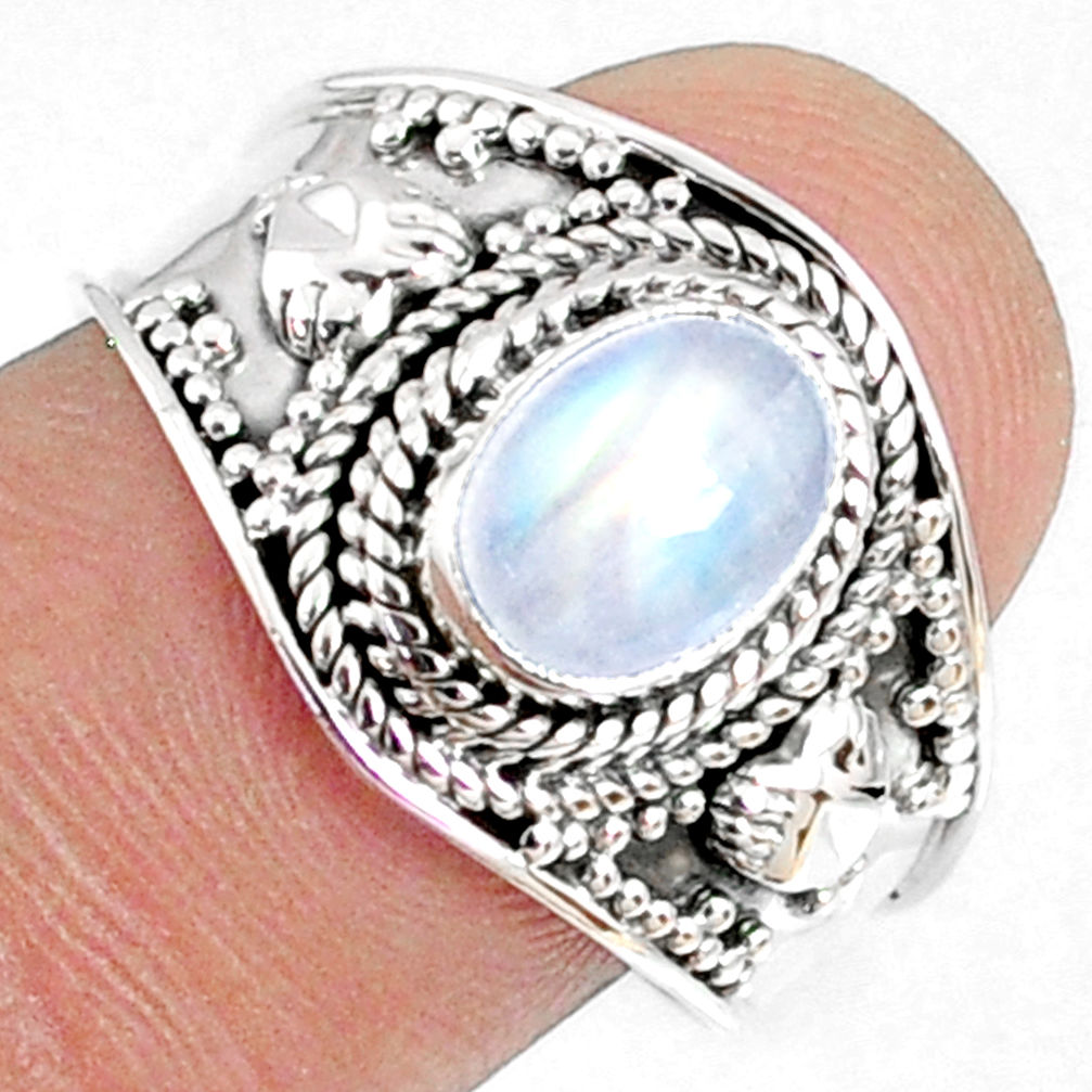 2.10cts natural rainbow moonstone 925 silver solitaire ring size 8.5 r69176