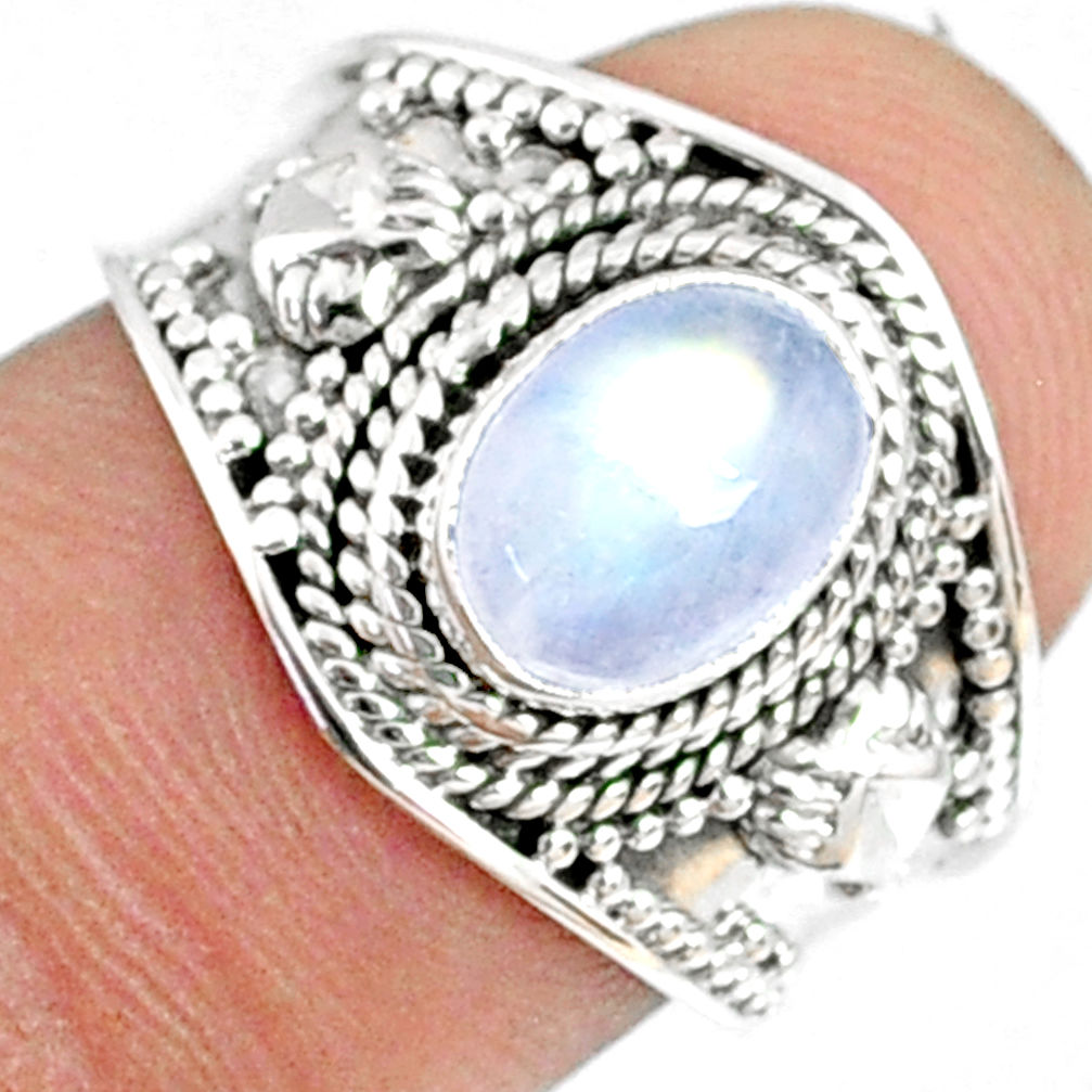 1.99cts natural rainbow moonstone 925 silver solitaire ring size 7.5 r69178