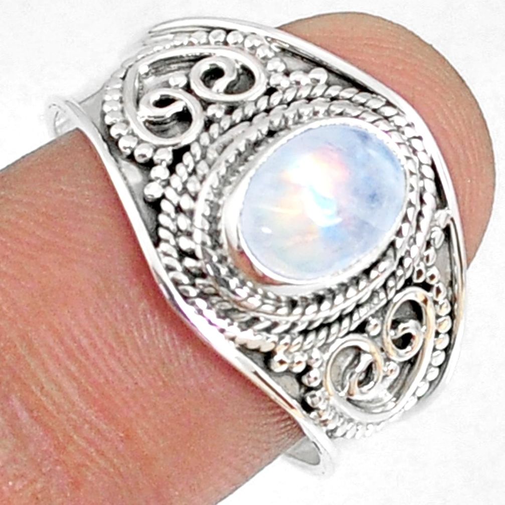 2.00cts natural rainbow moonstone 925 silver solitaire ring size 7.5 r69180