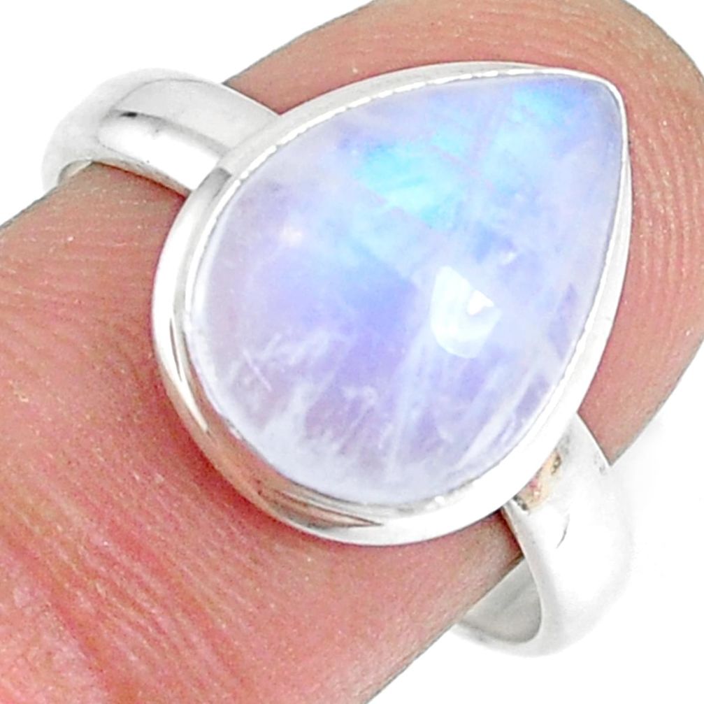 6.54cts natural rainbow moonstone silver solitaire handmade ring size 8.5 r74063