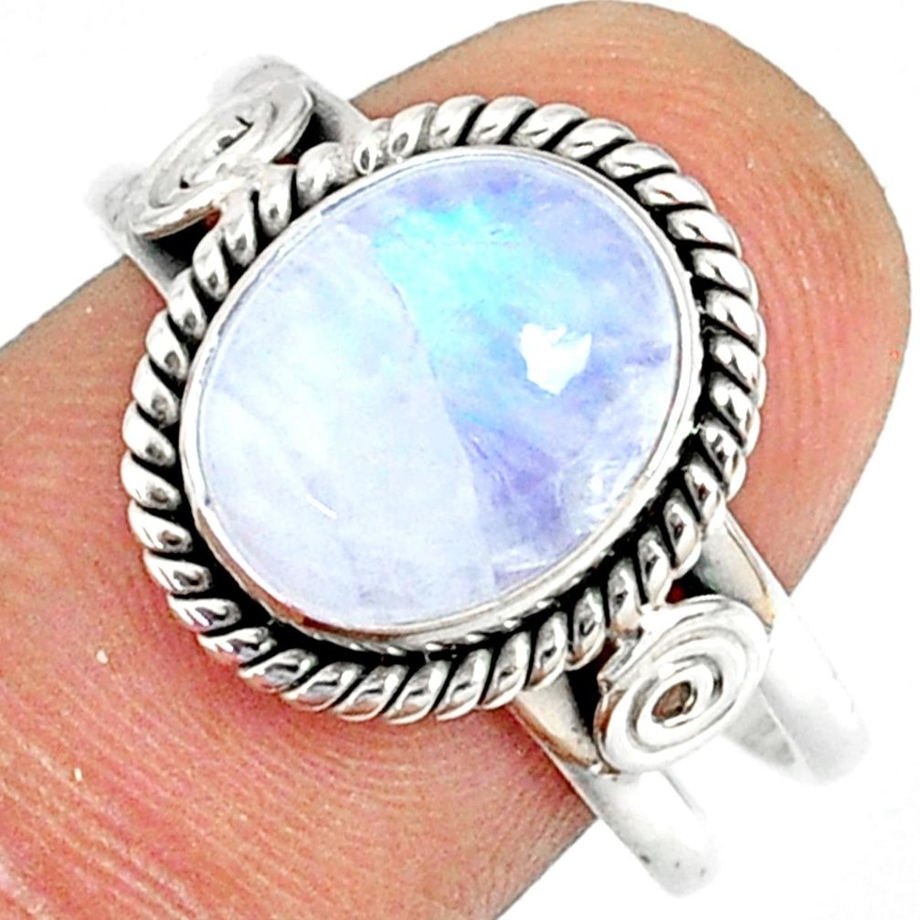 5.36cts natural rainbow moonstone 925 silver solitaire ring size 9.5 r76334