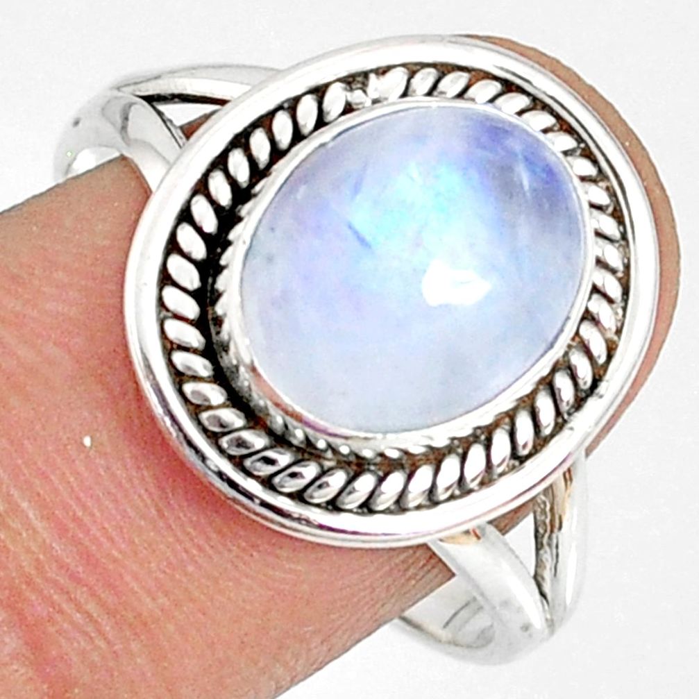 5.13cts natural rainbow moonstone 925 silver solitaire ring size 9.5 r76354