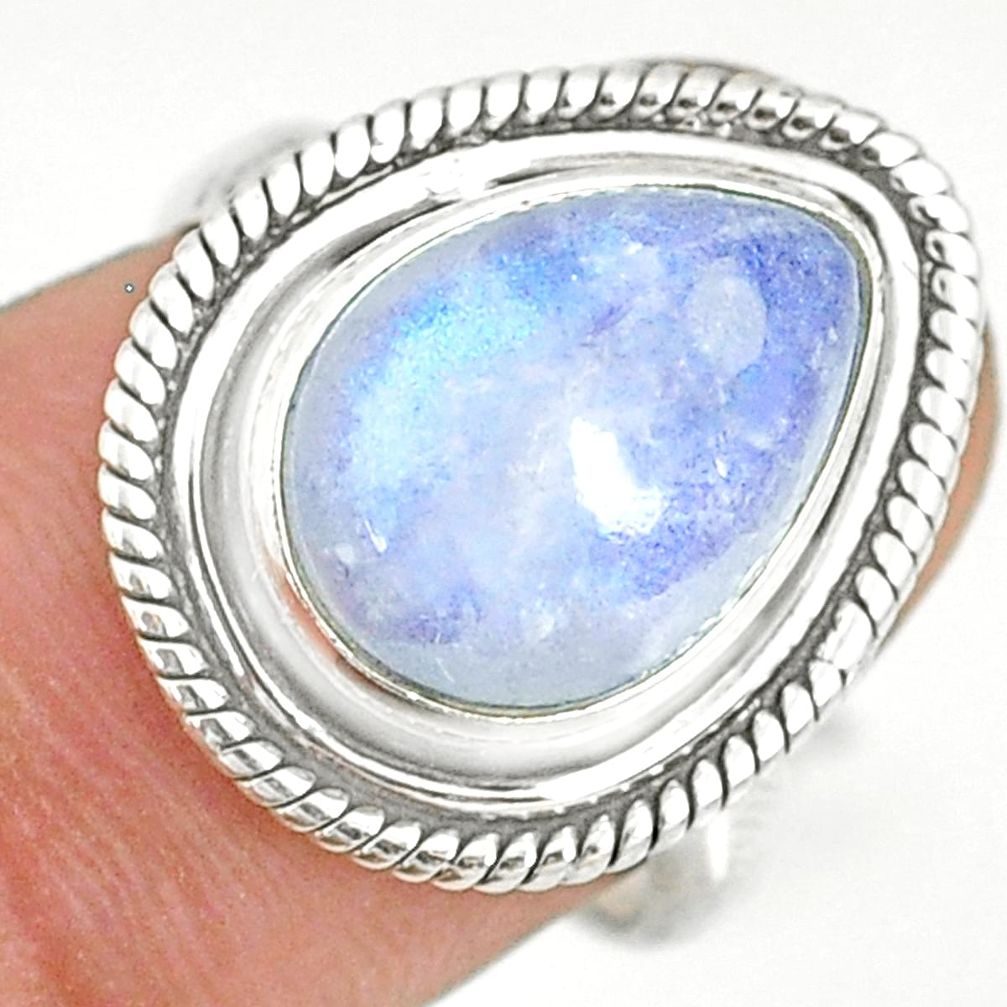 5.38cts natural rainbow moonstone 925 silver solitaire ring size 6.5 r76787