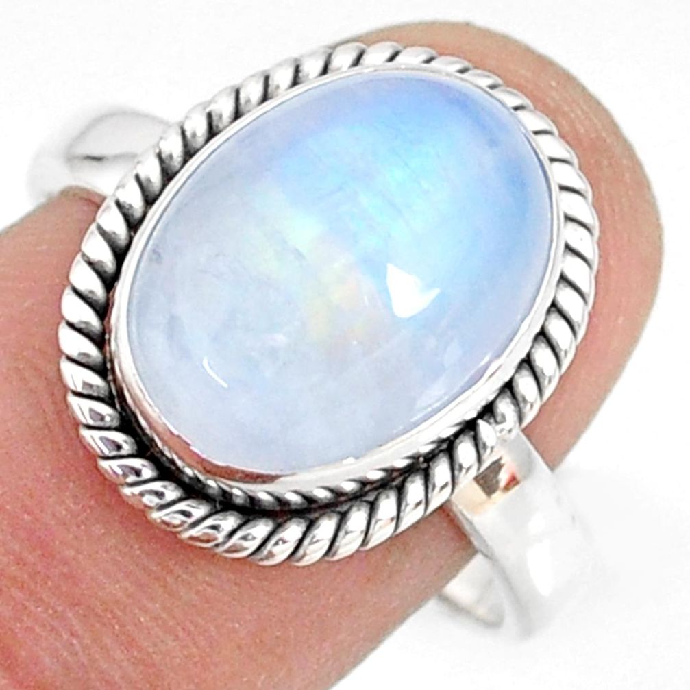 5.53cts natural rainbow moonstone 925 silver solitaire ring size 8.5 r76959