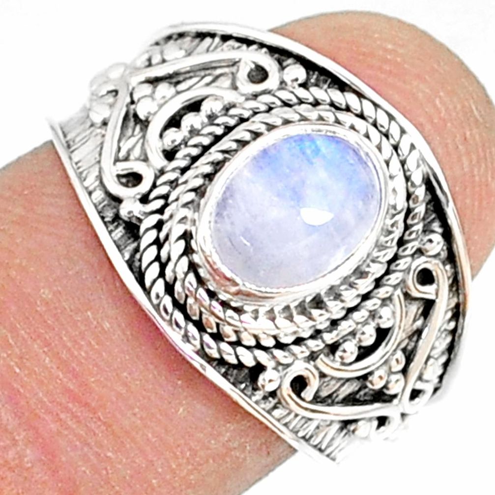 2.17cts natural rainbow moonstone 925 silver solitaire ring size 7.5 r81464