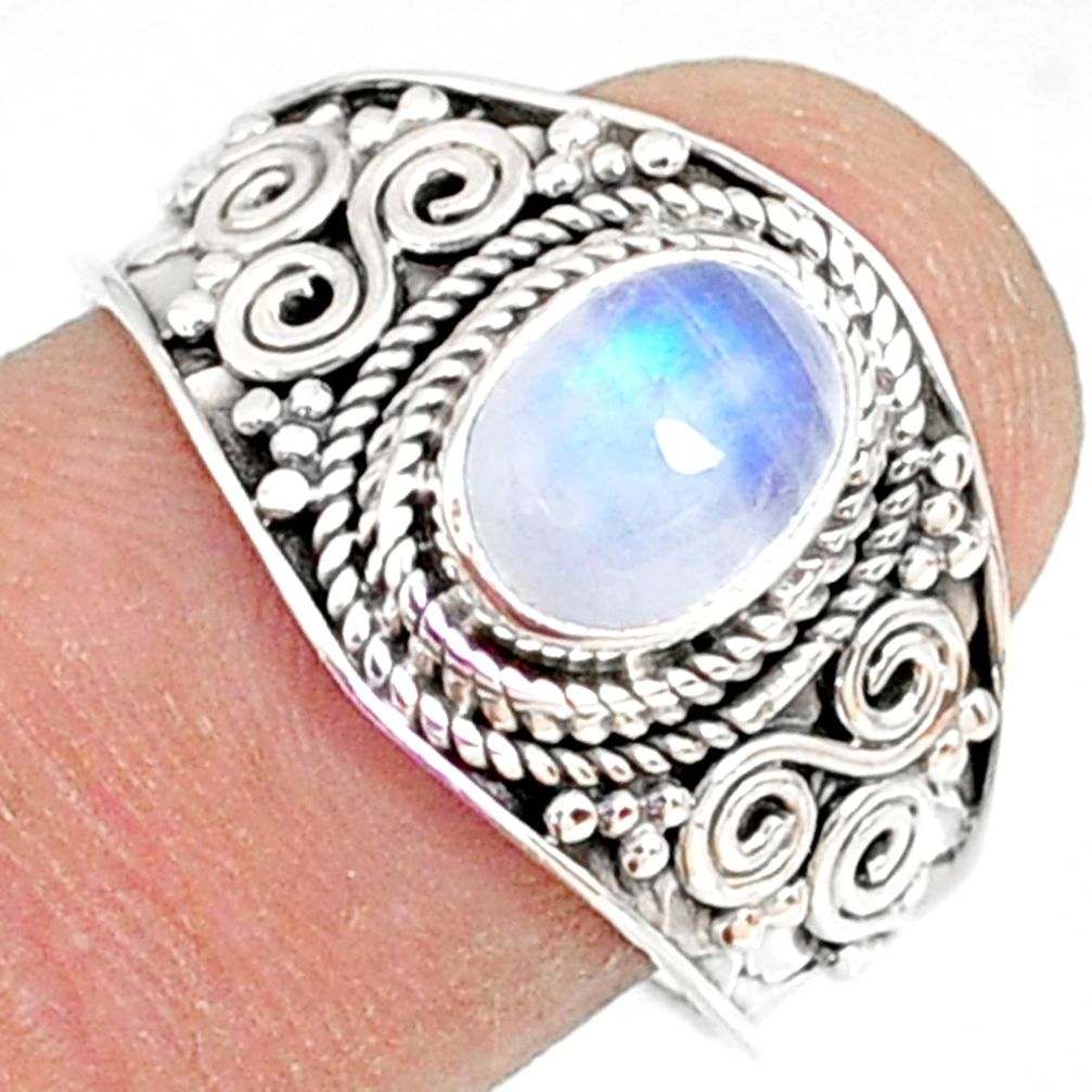 2.11cts natural rainbow moonstone 925 silver solitaire ring size 8.5 r81467