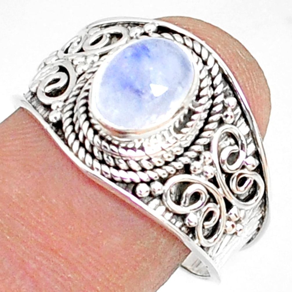 2.18cts natural rainbow moonstone 925 silver solitaire ring size 8.5 r81471