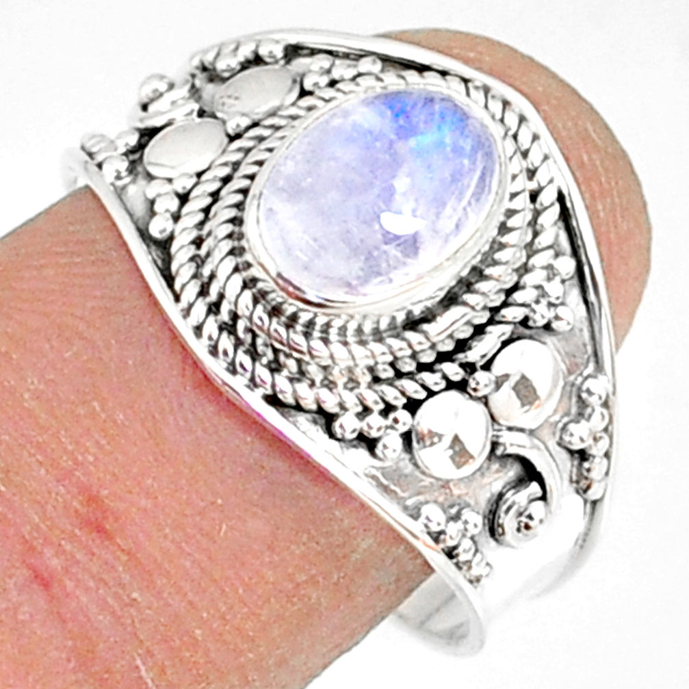 1.96cts natural rainbow moonstone 925 silver solitaire ring size 8.5 r81473