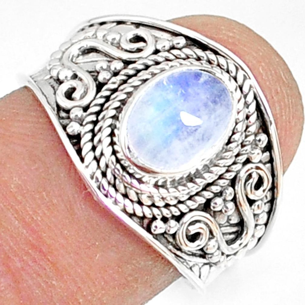 2.21cts natural rainbow moonstone 925 silver solitaire ring size 7.5 r81477