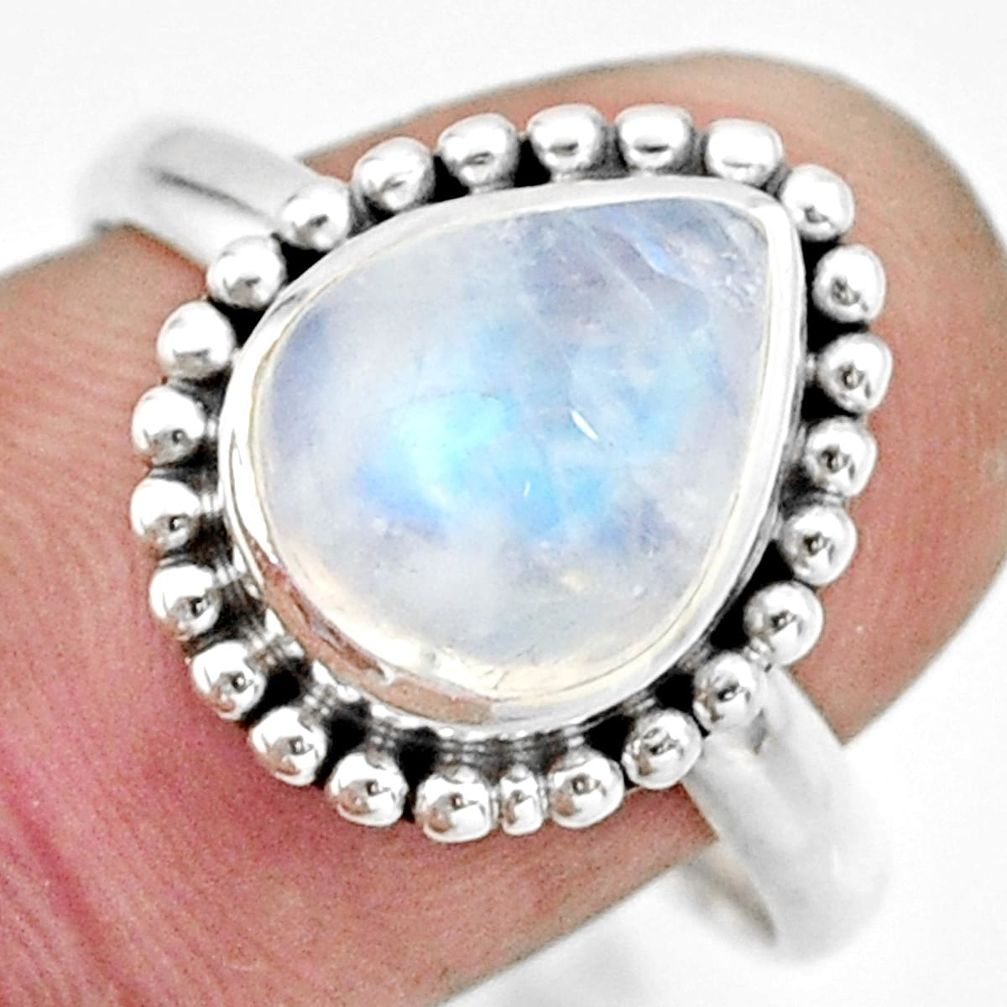 4.94cts natural rainbow moonstone 925 silver solitaire ring size 10 r26598
