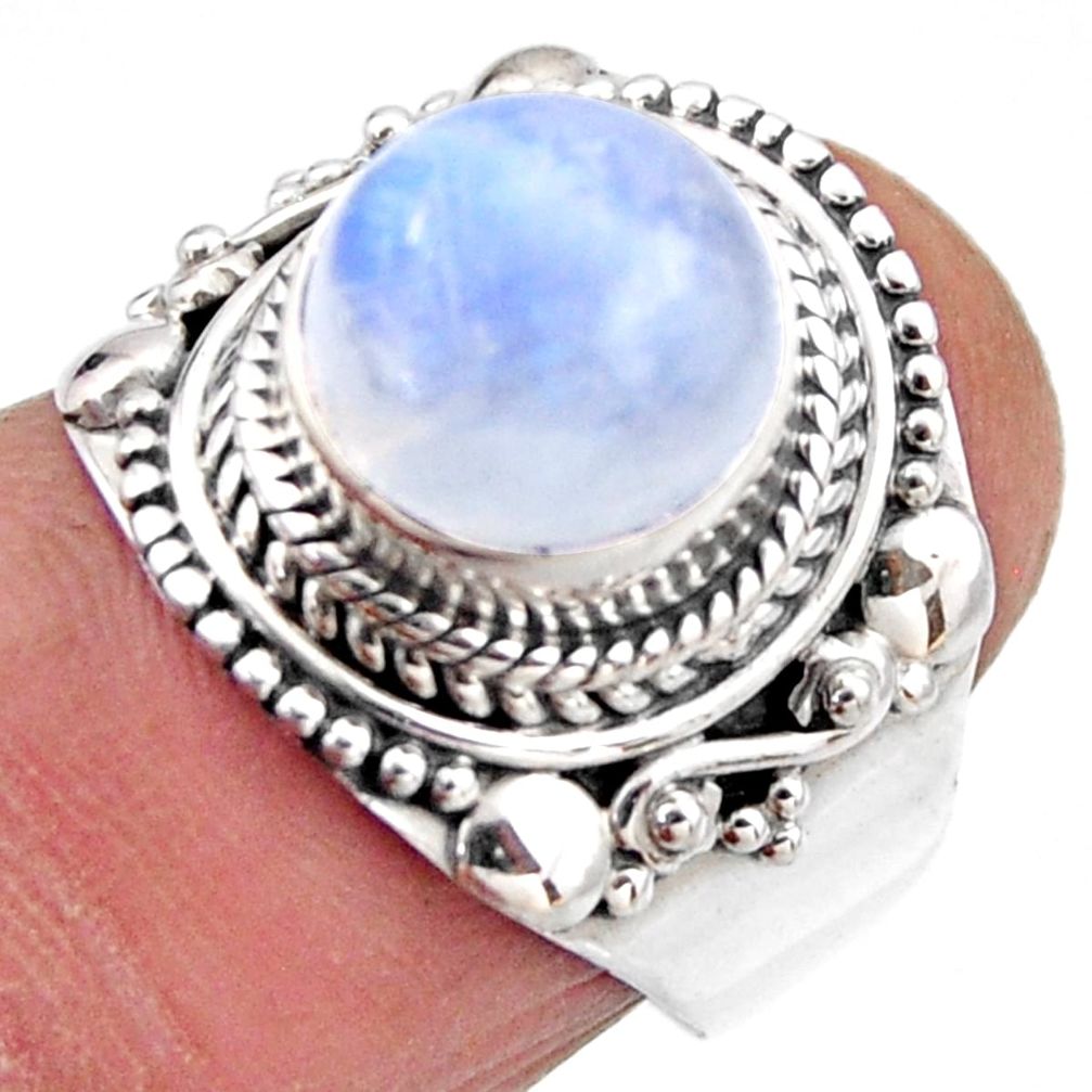 4.65cts natural rainbow moonstone 925 silver solitaire ring size 6 r53296