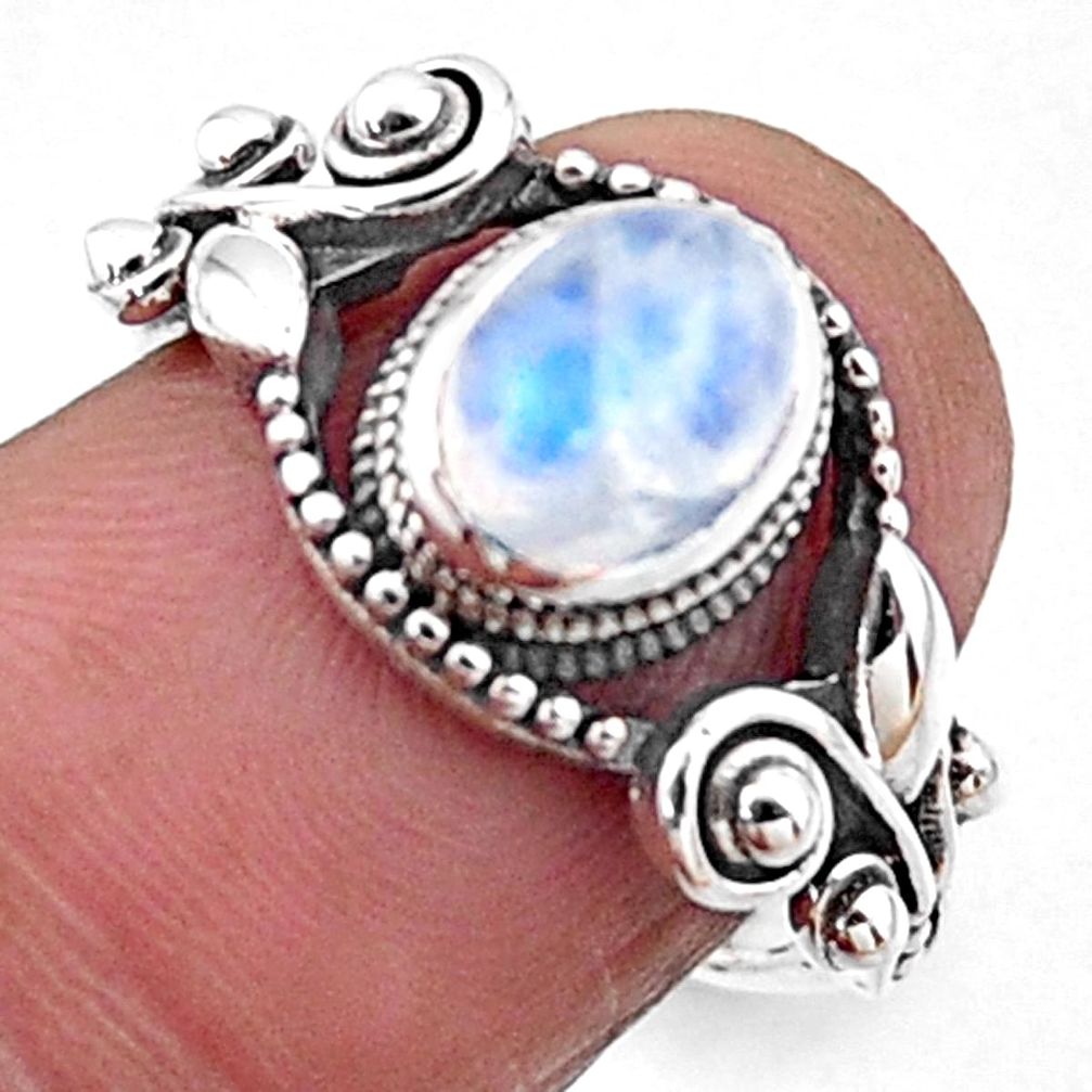 2.01cts natural rainbow moonstone 925 silver solitaire ring size 6 r54538