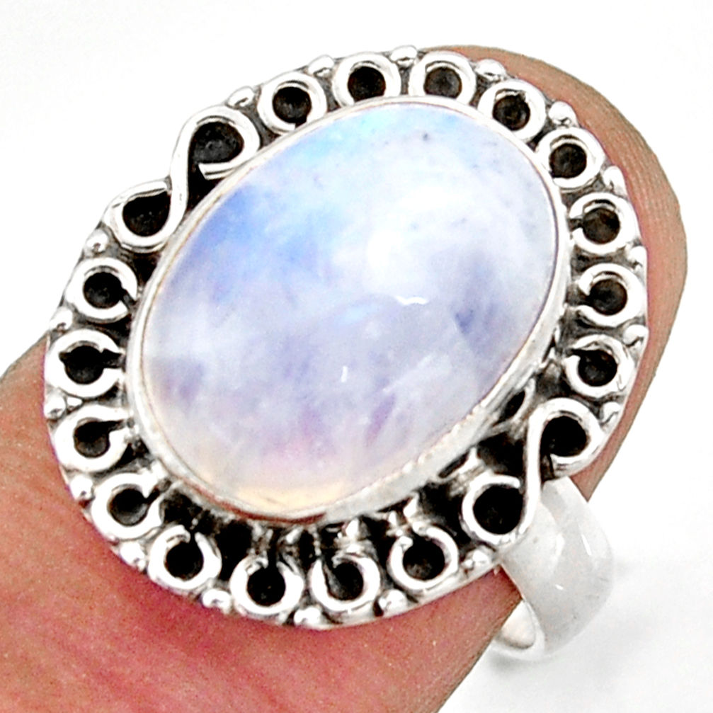 6.31cts natural rainbow moonstone 925 silver solitaire ring size 7 d46235