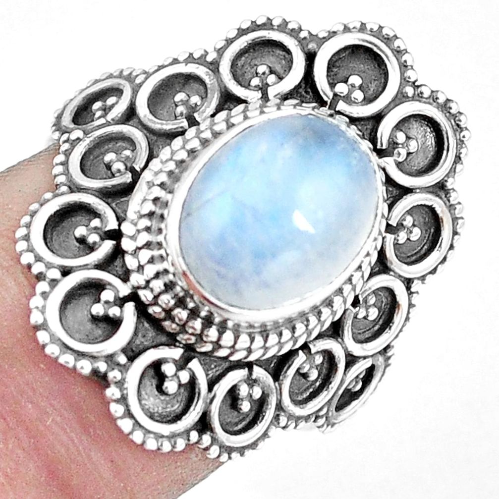 rainbow moonstone 925 silver solitaire ring size 7 p11097