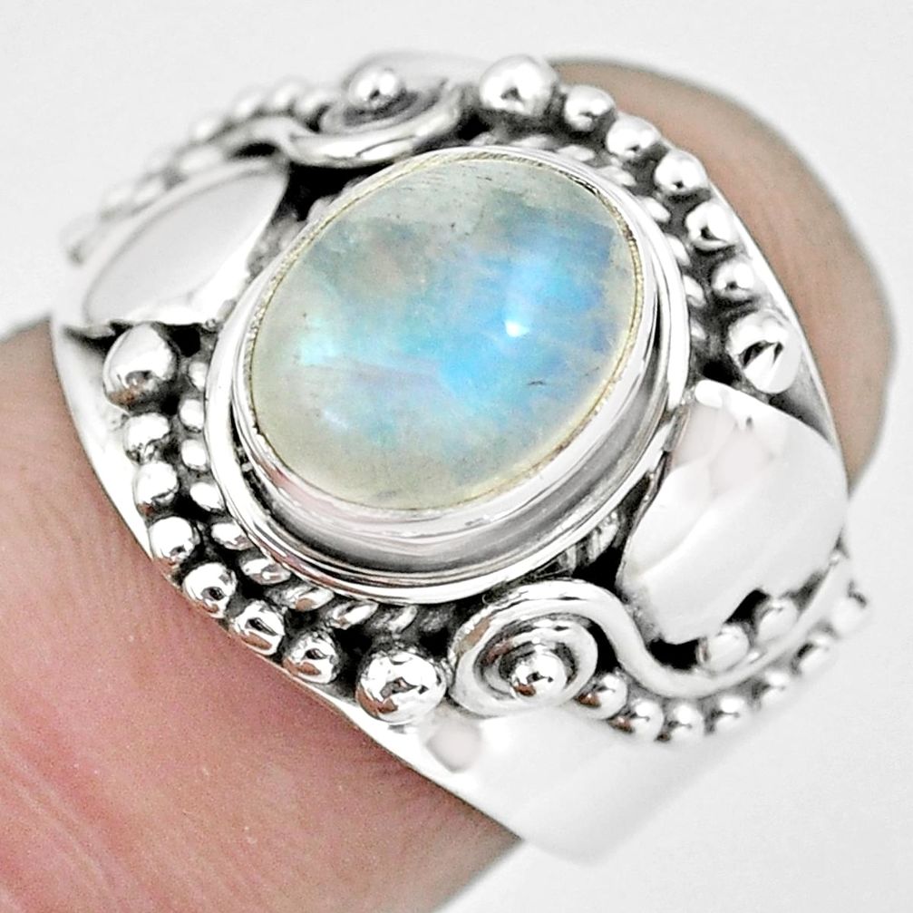 rainbow moonstone 925 silver solitaire ring size 7 p57697