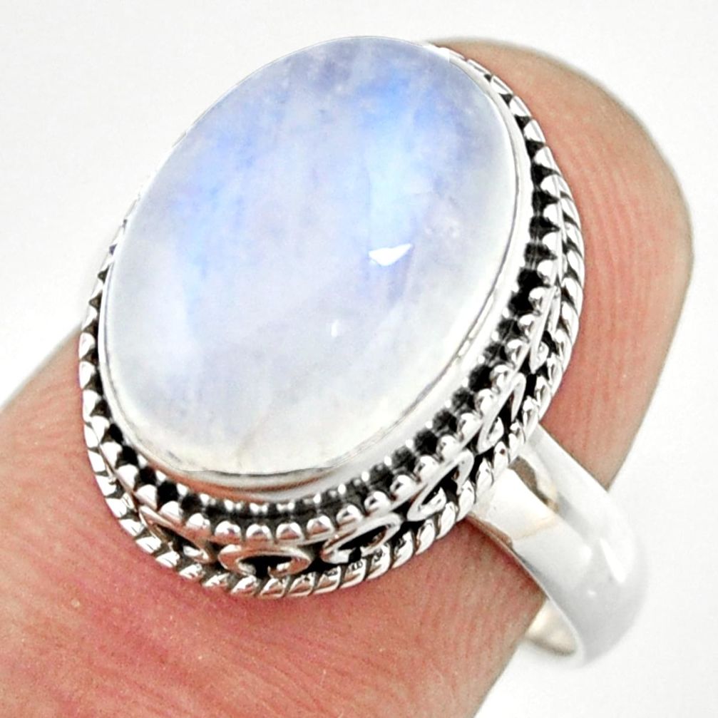 6.48cts natural rainbow moonstone 925 silver solitaire ring size 7 r26317