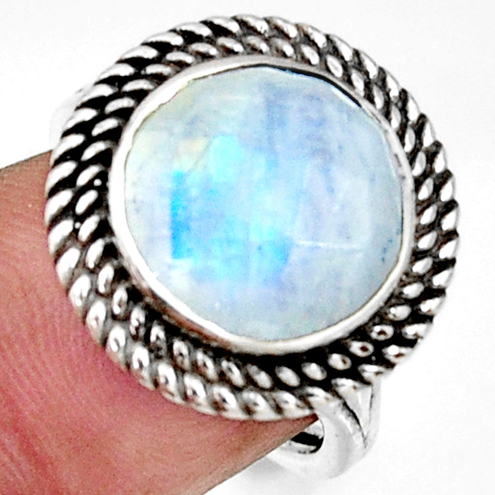 6.57cts natural rainbow moonstone 925 silver solitaire ring size 7 r33392