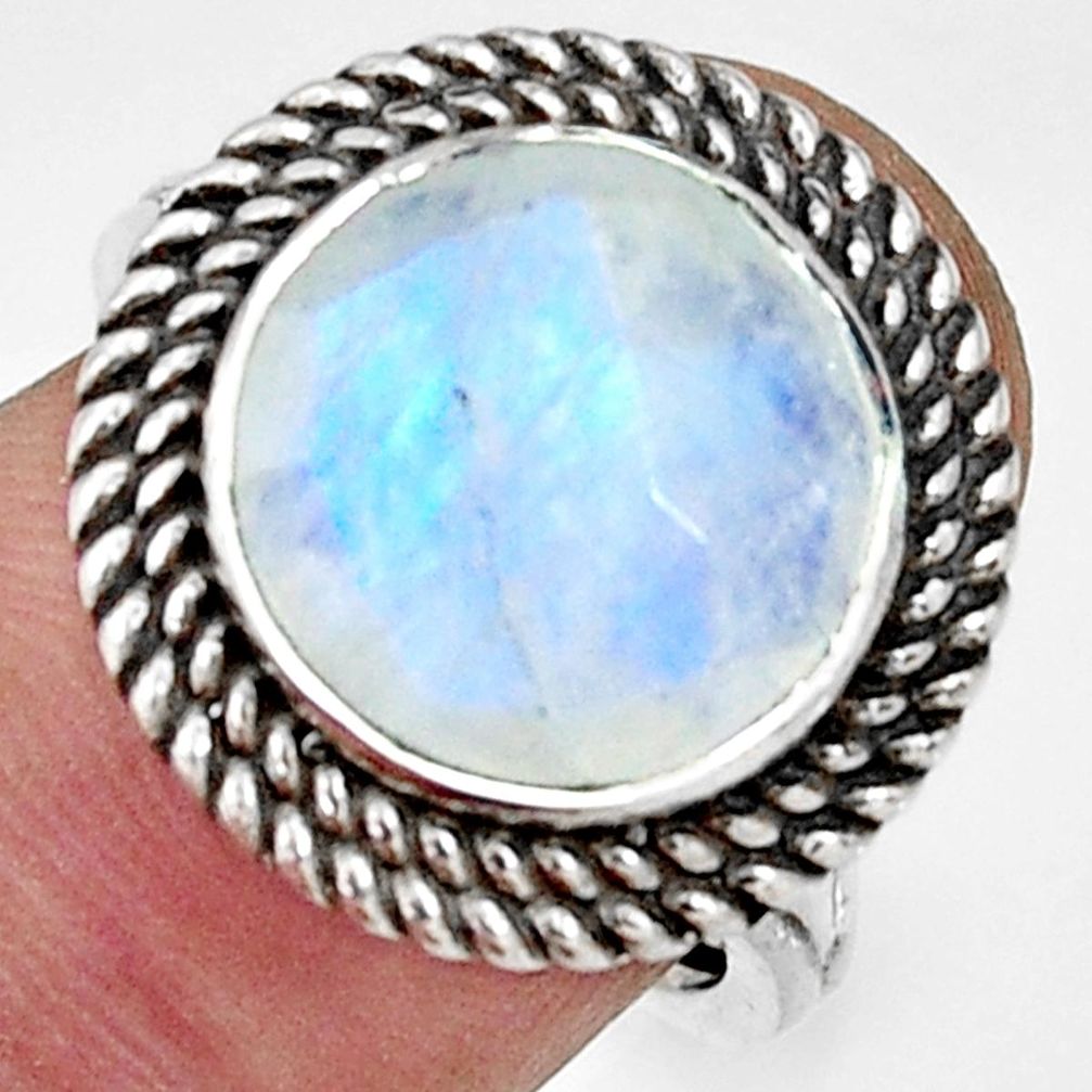 6.79cts natural rainbow moonstone 925 silver solitaire ring size 7 r33394