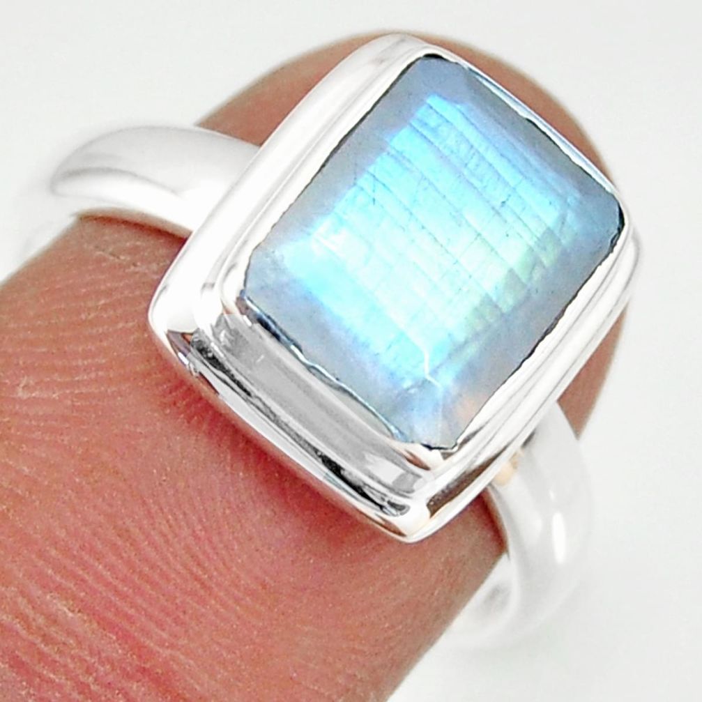 4.30cts natural rainbow moonstone 925 silver solitaire ring size 7 r34179