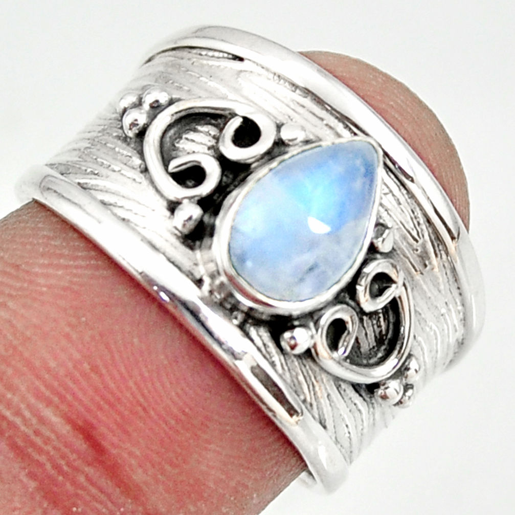 2.12cts natural rainbow moonstone 925 silver solitaire ring size 7 r34479