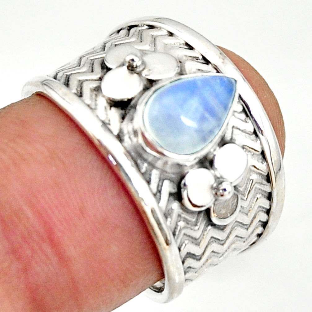 2.12cts natural rainbow moonstone 925 silver solitaire ring size 7 r34495