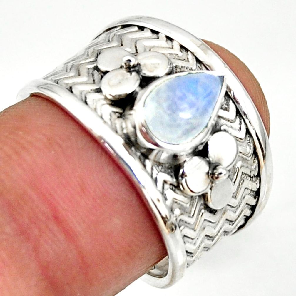 2.13cts natural rainbow moonstone 925 silver solitaire ring size 7 r34499