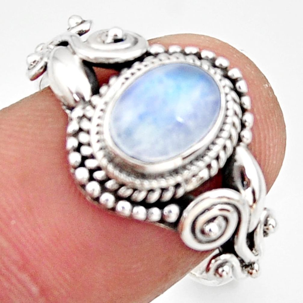 1.94cts natural rainbow moonstone 925 silver solitaire ring size 7 r35921