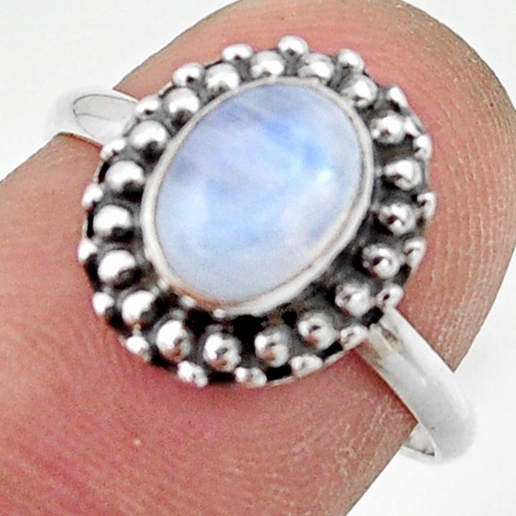 2.42cts natural rainbow moonstone 925 silver solitaire ring size 7 r41457