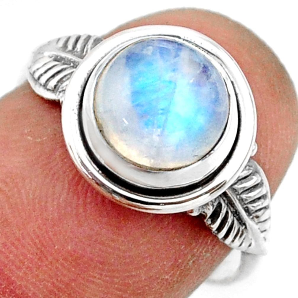 2.97cts natural rainbow moonstone 925 silver solitaire ring size 7 r41559